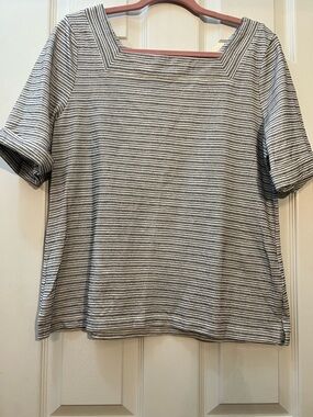 Talbots Black and White Striped Square-Neck Short Sleeve Tee